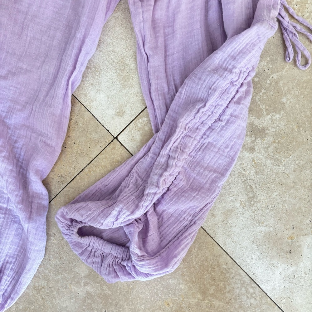 Out from Under Lavender Romper Jumpsuit w Oversized Bottoms and Cinching Ties UO - Picture 7 of 15